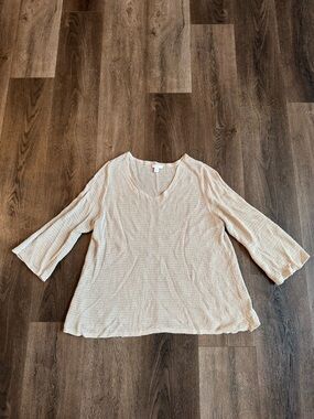 J. Jill Cream Knit V-Neck Linen Blend Top, women’s size Petite Large